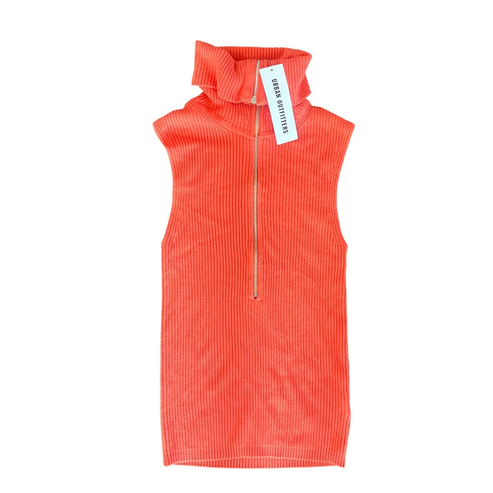 Urban Outfitters Orange Ribbed Half-Zip Sleeveless Turtleneck Sweater Top Small